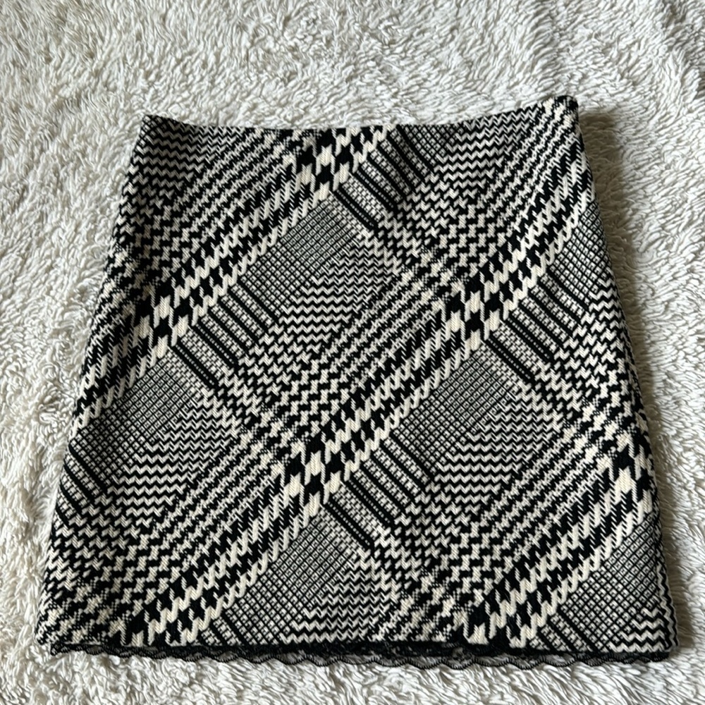 KENNETH COLE NY SKIRT black white houndstooth plaid wool short length size 12 - Picture 2 of 12